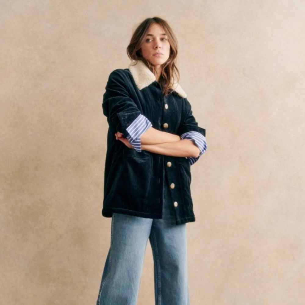 Sezane WILL JACKET size xxs in Navy Faux Sheepskin Collar